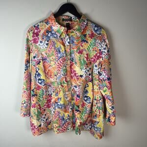 Lauren Ralph Lauren Women's Floral Cotton Voile Button-Up Shirt Size 3X Boho Top